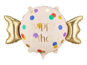 Balon foliowy Cukierek Happy Birthday, 61x37 cm, mix