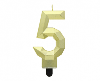 Świeczka cyferka 5 - Diament, metalik złoty, 7.6 cm