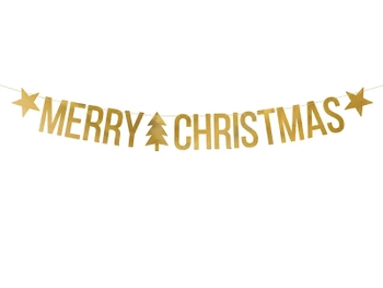 Baner Merry Christmas, złoty, 10,5x150cm
