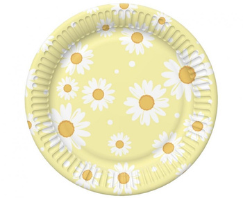 Talerzyki papierowe, żółte, stokrotki, 18 cm, 6 szt.