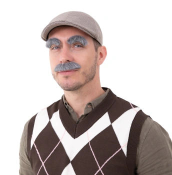 Sztuczne brwi i wąsy siwe - zestaw