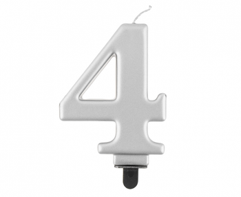 Świeczka B&C cyferka 4, metalik srebrna, 8,0 cm