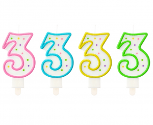 Świeczka cyferka z kropeczkami 3, 7.5 cm