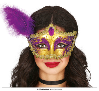 Maska karnawałowa wenecka purpurowo-złota 