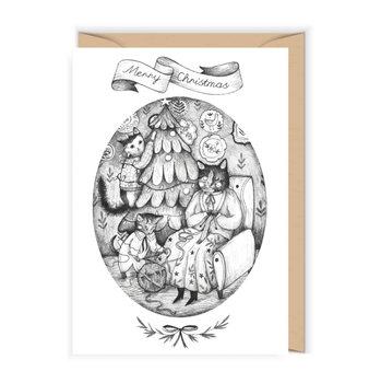 Kartka świąteczna z dziergającymi kotkami