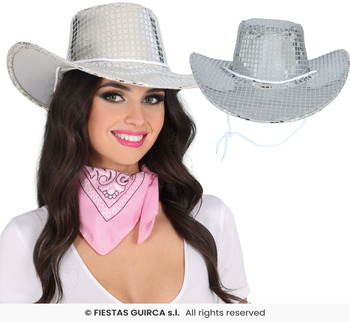 Kapelusz kowbojski srebrny disco, lata 80te