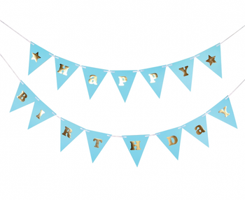 Girlanda papierowa B&G Happy Birthday - Baby Boy, jasnoniebieska, 300 cm, DIY, wys. flagi 17 cm