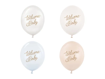 Balony 30 cm, Welcome Baby, mix niebieski(50szt)