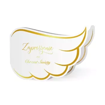 Zaproszenie na chrzest Skrzydła biało-złote 10szt.