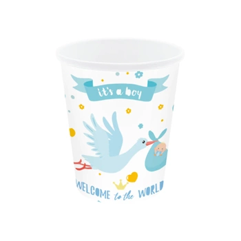 Kubeczki papierowe Baby Shower Bocian niebieski 6szt
