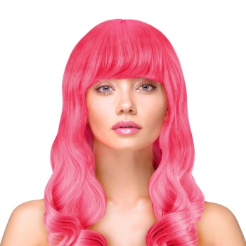 Peruka imprezowa włosy długie kręcone neonowe różowe