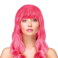 Peruka imprezowa włosy długie kręcone neonowe różowe