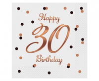 Serwetki B&C Happy 30 Birthday, białe, nadruk różowo-złoty, 33x33 cm/ 20 szt.