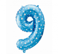 Balon foliowy "Cyfra 9", niebieska w gwiazdy, 61 cm