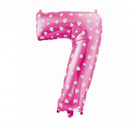 Balon foliowy "Cyfra 7", różowa w serca, 61 cm