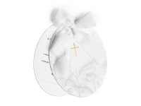 Zaproszenia komunijne Krzyż z gałązkami i kwiatami, białe