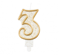 Świeczka B&C cyferka "3", złoty kontur
