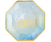   Talerzyki papierowe Oh Baby, 27 cm, niebieskie metaliczne, 8 szt.