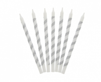 Świeczki urodzinowe Twister, brokatowe srebrne, 16 szt.