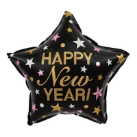 Balon foliowy Gwiazda Happy New Year czarny 45cm