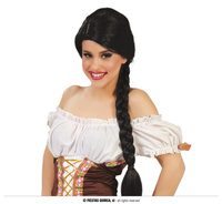 Peruka długie czarne włosy z warkoczem, damska 