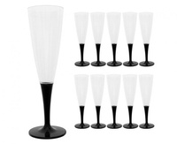 Kieliszek do szampana, wielokrotnego użytku, czarna nóżka, 10 szt.