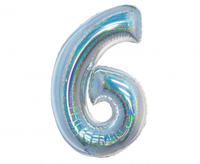 Balon foliowy B&C, Cyfra 6, holograficzna srebrna, 76 cm