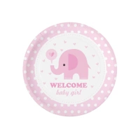 Papierowy talerzyki Baby Shower Słonik różowy 6 szt., 18 cm