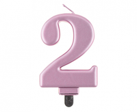 Świeczka B&C cyferka 2, metalik różowo-złota, 8,0 cm