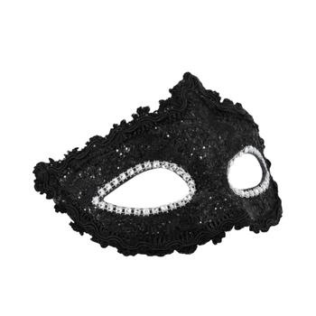 Maska karnawałowa brokatowa czarna z diamencikami 19x10cm