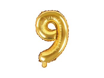 Balon foliowy Cyfra ''9'', 35cm, złoty