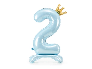 Stojący balon foliowy cyfra "2", 84 cm, błękit
