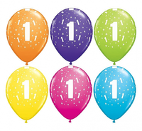 Balon QL 11" z nadr. "1" , pastel mix tropikalny / 6 szt. ST ASORT