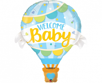 Balon foliowy 42 cale/106 cm QL Balon z Koszem "Welcome Baby", niebieski