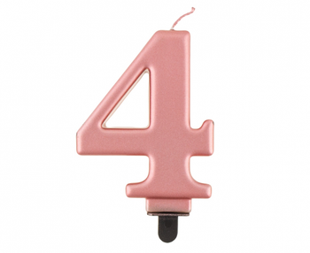 Świeczka B&C cyferka 4, metalik różowo-złota, 8,0 cm
