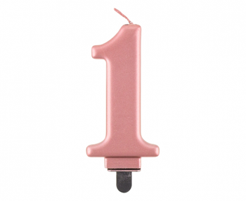 Świeczka B&C cyferka 1, metalik różowo-złota, 8,0 cm
