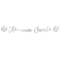 Baner komunijny Komunia Święta IHS srebrny 150cm