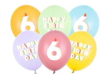 Balony 30 cm, na 6 urodziny, mix (6szt)