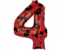 Balon foliowy cyfra 4 Myszka Mickey, czerwony, 66 cm