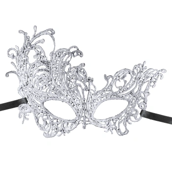 Maska wenecka koronkowa srebrna 23x14cm