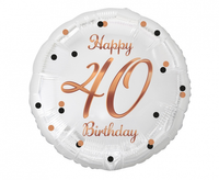 Balon foliowy B&C Happy 40 Birthday, biały, nadruk różowo-złoty, 18"