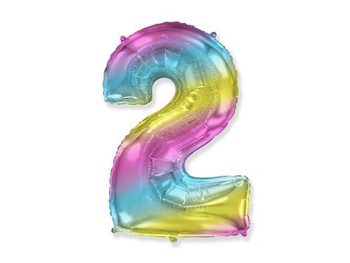 Balon foliowy FX - "Number 2" tęczowy, 85 cm