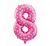 Balon foliowy "Cyfra 8", różowa w serca, 61 cm