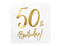 Serwetki 50th Birthday, biały, 33x33cm