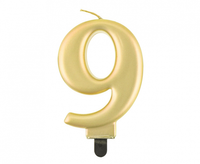 Świeczka B&C cyferka 9, metalik złota, 8,0 cm