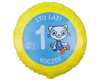 Balon foliowy Kicia Kocia - 1 Roczek, 18 cali