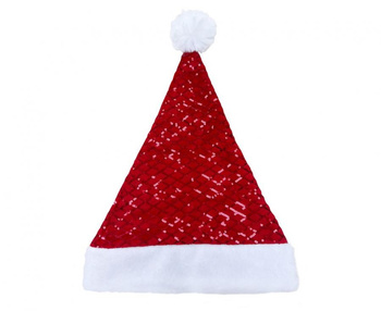 Czapka Mikołaja błyszcząca czerwone cekiny, 30x42 cm