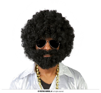 Peruka Afro z brodą, czarna, męska