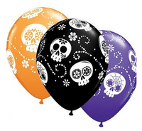Balon QL 11" z nadr. "Halloween Sugar Skulls", pastel mix specjalny