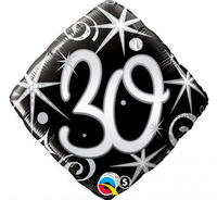   Balon foliowy 18" QL SHP "30, czarny serpentyny i gwiazdki"